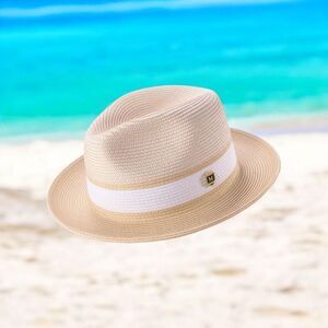 MONTIQUE MEN'S TWO-TONE PINCH HAT WIDE BRIM STRAW FEDORA HAT. H87